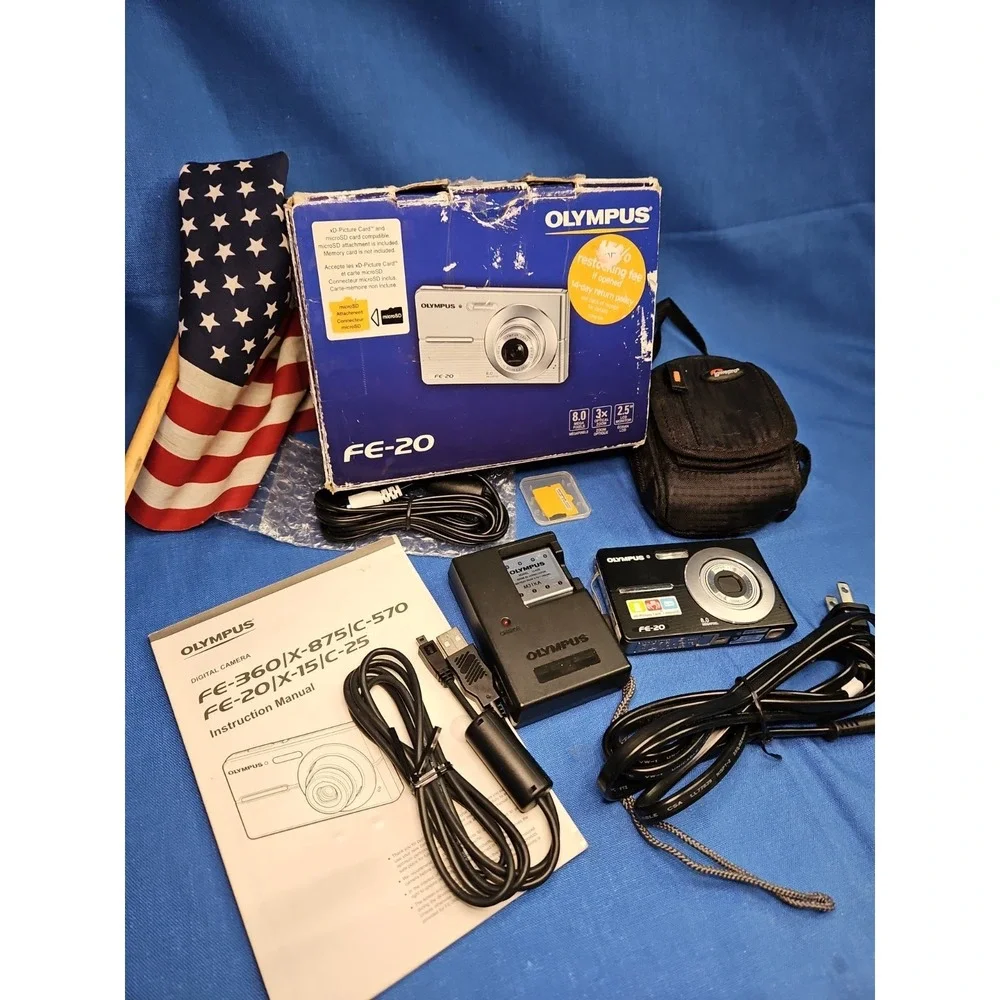 Olympus FE-20 8.0MP Digital Camera Battery Memory Card & Charger Tested Works